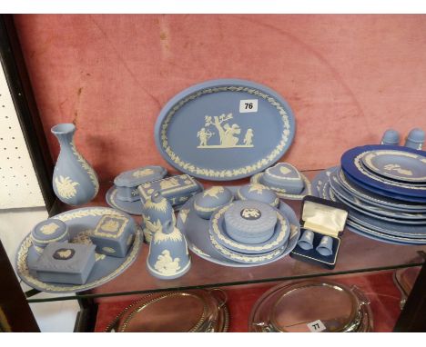 Collection of Pale Blue Wedgwood Jasperware Inc. Teapot, dishes, trinket pots etc.