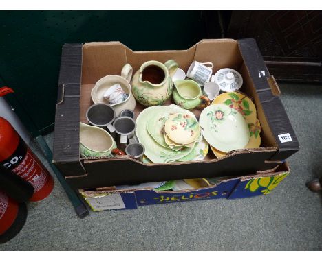 2 Boxes of Mainly Carltonware Floral and fruit decorated China and tableware, Condition - Some crazing and damage