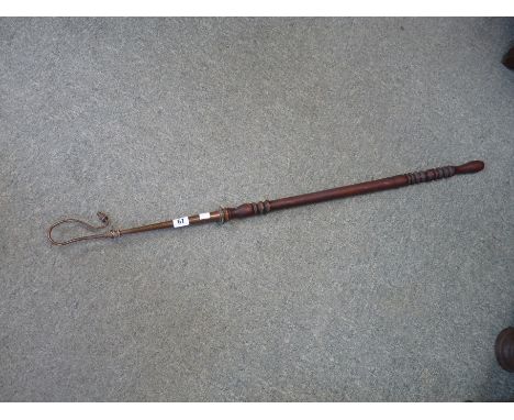 Early 19thC Haberdashery hat stick with turned wooden handle and surmounted copper crook, 103cm in Length, Condition - some d