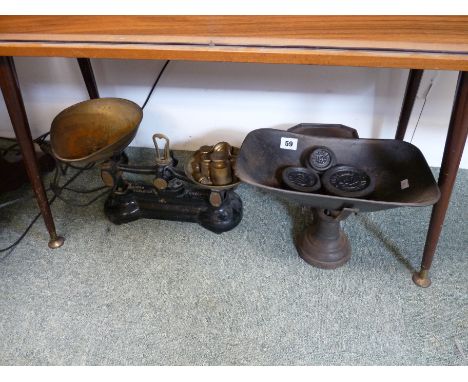 Libra Scale Co Kitchen scales and assorted brass weights and another Cast Iron scales and weights