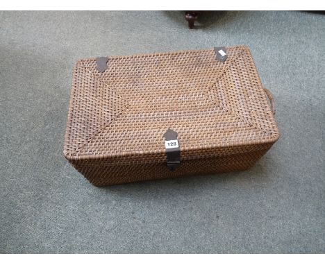 Edwardian Cane fitted Picnic hamper of Asian design with metal bound hinges, Condition - Some light wear with age