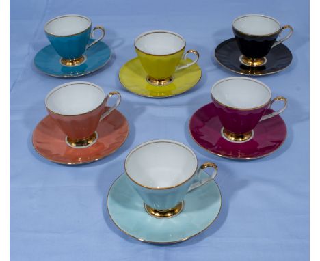 6 Vintage Rainbow tea cups and saucers made by Walbrzych brand Polish porcelain