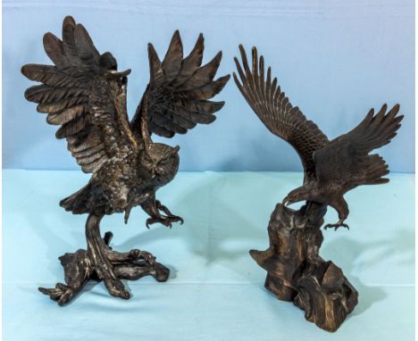 A modern bronze owl and an eagle