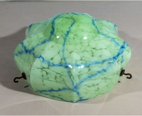 Vintage Art Deco Fly catcher ceiling light shade, green and blue mottled glass 