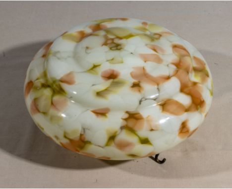 Vintage Art Deco Fly catcher ceiling light shade, pink and white mottled glass 