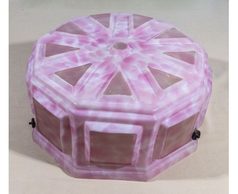 Vintage Art Deco Fly catcher ceiling light shade, pink mottled glass 