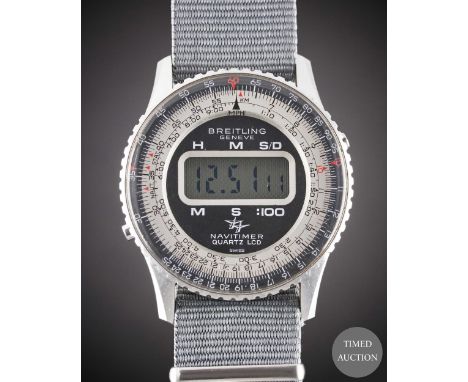 A GENTLEMAN'S STAINLESS STEEL BREITLING NAVITIMER QUARTZ LCD WRIST WATCH
CIRCA 1977, REF. 9406
Movement:&nbsp;Quartz, signed 