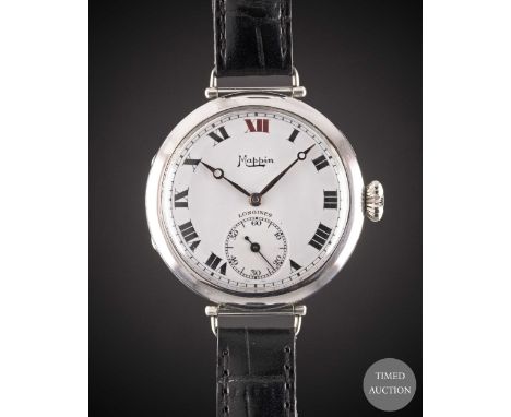 A GENTLEMAN'S SOLID SILVER LONGINES MAPPIN OFFICERS WRIST WATCH
CIRCA 1918, ENAMEL DIAL WITH ROMAN NUMERALS &amp; BREGUET HAN