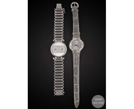 TWO LADIES 18K SOLID WHITE GOLD &amp; DIAMOND WRIST WATCHES BY ETOILE &amp; DELANEAU

CIRCA 1990s
Movement:&nbsp;Quartz (BOTH