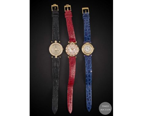 THREE LADIES 18K SOLID GOLD &amp; DIAMOND WRIST WATCHES BY DELANEAU

CIRCA 1990s
Movement:&nbsp;Quartz.
Case:&nbsp;Diameters 
