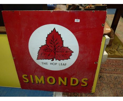 A large Simonds Brewery 'The Hop Leaf' enamel Sign, 33 1/4" x 36".