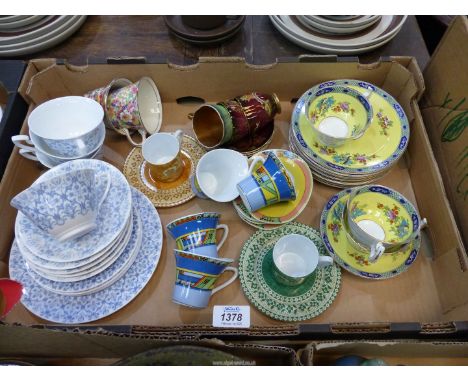 A quantity of part tea sets, cups and saucers (some a/f), two Pierre Frey coffee cans and saucers, etc.