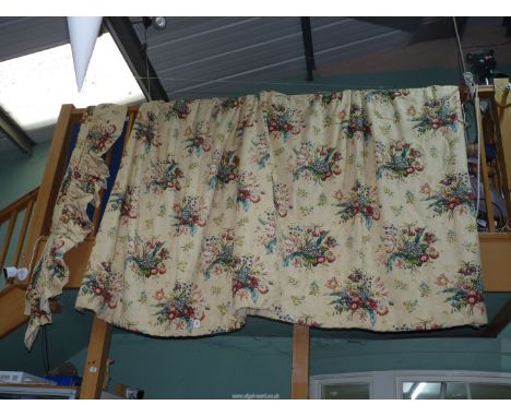 A pair of made to measure Colefax and Fowler fabric Curtains, chintz pattern, thermal lined with matching pelmets, 76'' drop 
