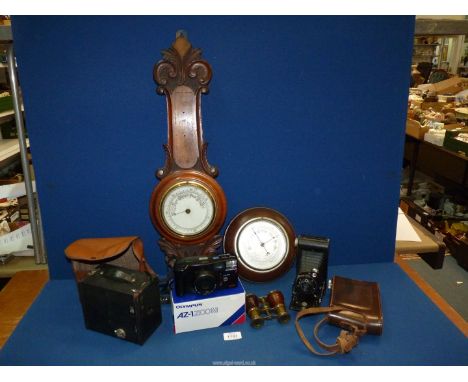 A quantity of miscellaneous to include: circular barometer, Reynolds & Branson, Leeds leather and brass field glasses, a case