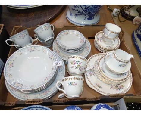 Two tea sets to include: Royal Grafton floral gilt tea set to include: six cups and saucers, six tea plates, a sugar bowl, mi