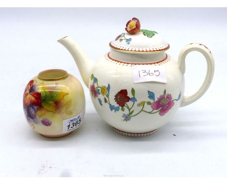 A Royal Worcester Ivory coloured  vase hand painted with blackberries signed K Blake, together with a Royal Worcester Astley 
