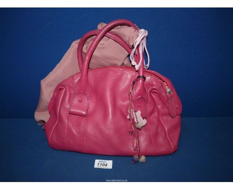 A pink leather Radley Handbag with dog tag and dustbag.