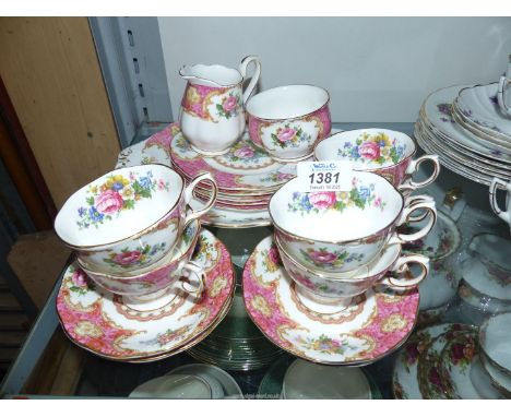 A Royal Albert 'Lady Carlyle'  tea set to include six cups and saucers, five tea plates, bread & butter plate, sugar bowl and