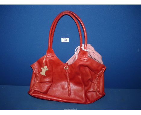 A Radley red leather Handbag with dog tag and dust bag (small mark by handles).