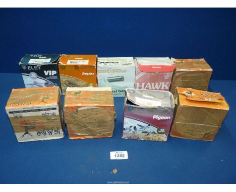 Nine boxes of 12 bore cartridges to include: Fam, Eley, Hawk Best, etc.****ALL WEAPONS AND/OR AMMUNITION MUST BE COLLECTED IN