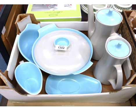 A boxed Poole pottery items to include: Tureen, coffee pot etc (chip to sauce boat stand).