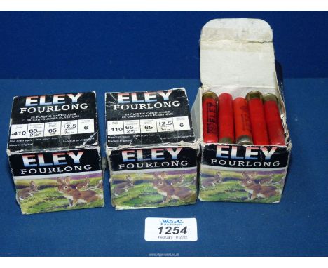 Three boxes Eley Fourlong 410 cartridges.****ALL WEAPONS AND/OR AMMUNITION MUST BE COLLECTED IN PERSON - NO POSTAGE. PLEASE N