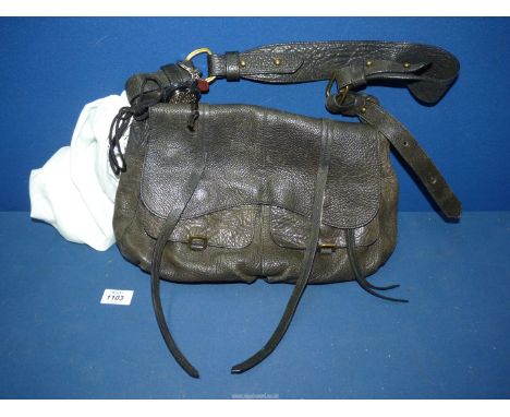 A black leather Radley Handbag with dog tag, heart charms and dustbag.