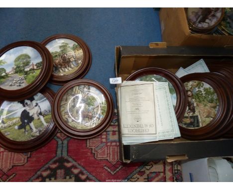 A quantity of framed display plates including eight Wedgwood 'Life on the Farm', four Royal Doulton 'In the Footsteps of Cons