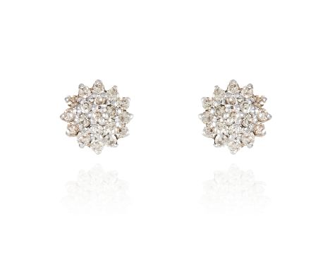 A PAIR OF DIAMOND CLUSTER EARRINGS in yellow gold, set with a cluster of round cut diamonds, stamped 375, 1.36g.