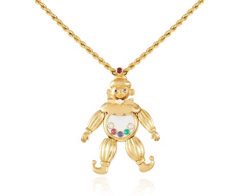 A HAPPY DIAMONDS CLOWN PENDANT, CHOPARD in 18ct yellow gold, the articulated body designed as a clown, jewelled with diamonds