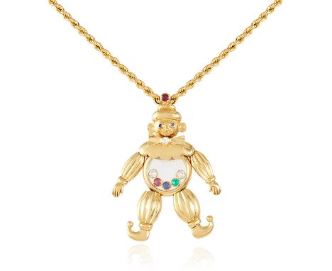 A HAPPY DIAMONDS CLOWN PENDANT, CHOPARD in 18ct yellow gold, the articulated body designed as a clown, jewelled with diamonds