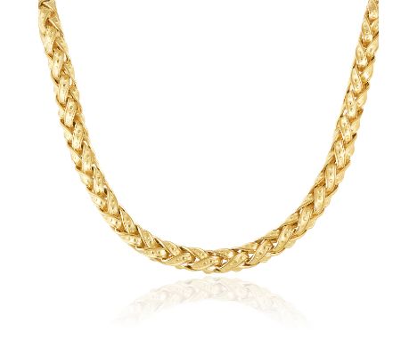 A FANCY LINK CHAIN NECKLACE, SIGNORETTI in 18ct yellow gold, formed of fancy interwoven links with riveted decoration, signed