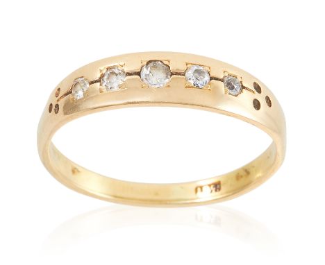 A DIAMOND RING in 18ct yellow gold, set with five old cut diamonds, stamped 18CT, size U / 10, 3.66g.