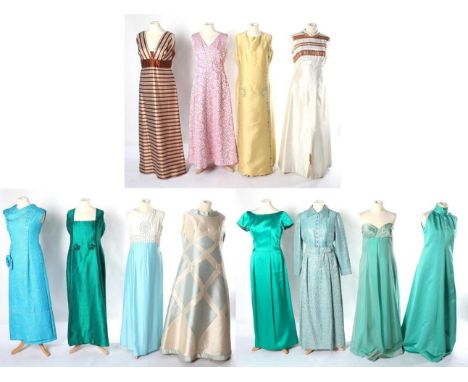 Assorted Circa 1970s and Later Evening Costume, comprising Coronel Green sleeveless full length dress, with square neck, pane