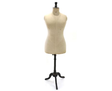 Victorian Mannequin on ebonised tripod stand and knop, printed with '50' to the neck 