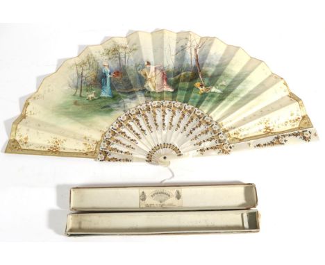 A Late 19th Century/Early 20th Century Mother-of-Pearl Fan, the sticks and guards pierced and carved with floral motifs and p