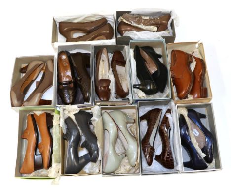Circa 1940s-60s Ladies Shoes, including a pair of Gold Cross Shoe brown leather and suede heels; Saxone of Oxford Street, Sup