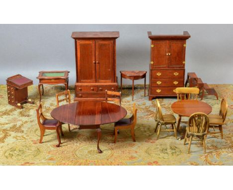 Escutcheon Miniatures Set of Four Regency Dining Chairs, with red leather seats, bearing escutcheon mark underneath, 7cm by 4