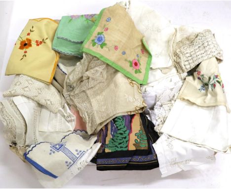 Assorted Early 20th Century and Later Decorative Textiles, including a circa 1920s and 30s embroidered linens, tea cosies, tr