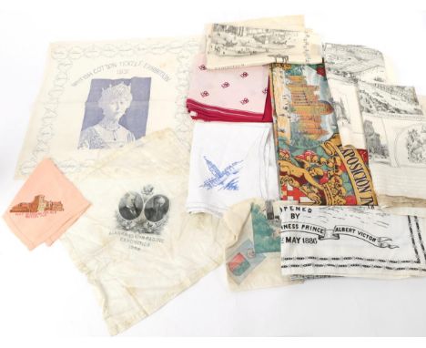 A Group of 19th and 20th Century Cotton and Silk Commemorative and Souvenir Handkerchiefs, including examples commemorating B