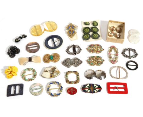 A Collection of Early 20th Century and Later Buckles, including a porcelain Japanese Satsuma buckle with a set of four simila