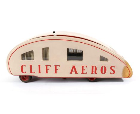 Original Alcetty Slip Stream Style Dolls Caravan 'Cliff Aeros', with lift off roof, enclosing three rooms with parquet floor,