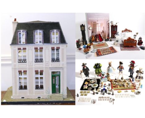 Modern Dolls House 'French Villa', with shuttered windows, back opening on three floors, fitted for electricity, with Ray Sto