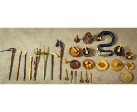 Assorted Dolls House Accessories, including a Small Times Miniatures skeleton clock, dated 2016; serpent musical instrument w