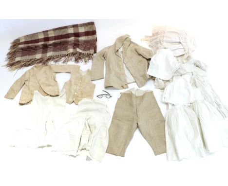 19th Century and Later Costume and Accessories including an Edwardian boys cream linen long sleeved jacket with pocket to the