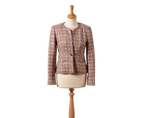 Chanel Pink, Beige & Brown Woven Jacket, Circa 1990s, woven predominately in cotton and silk with flecks of black and white, 