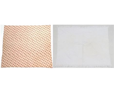 Early 20th Century Pale Pink Cotton Quilt, printed with floral sprigs and darker pink to the reverse, 228cm by 210cm; and a W