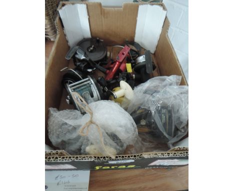 A selection of vintage fishing reels including Abu and Allcocks