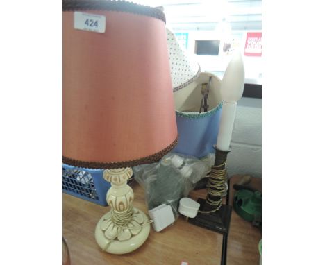 A selection of table lamps including brass candle stick pair