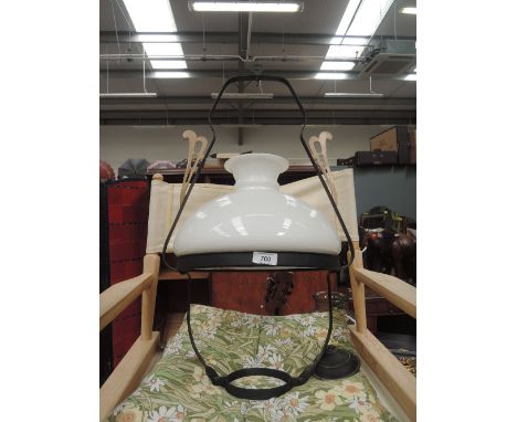 A reproduction oil lamp ceiling frame and shade (no lamp)